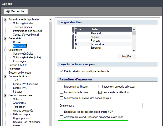 Sage BOB 50 Comptabilité - Impression des historiques : remarque à la ligne